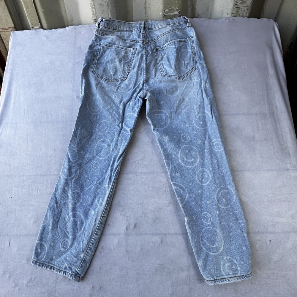 Fashion Nova Jeans Womens 7 Blue Denim Smiley Face Graphic Workwear Straight Leg